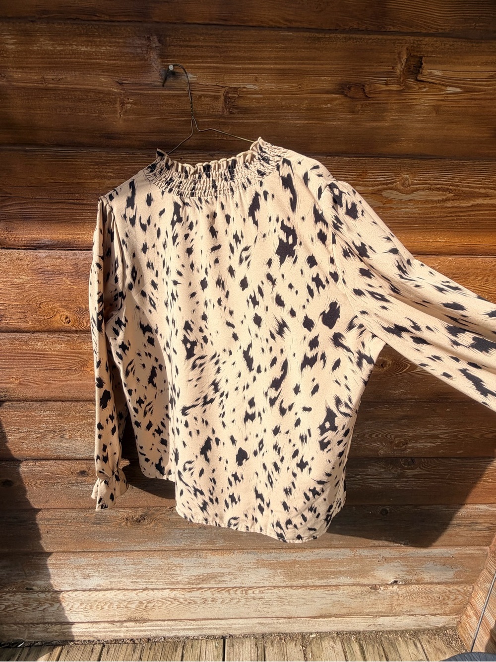 SHEIN Beige and Black Abstract Spot Button-Up Blouse